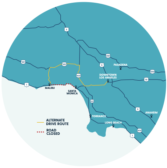 Road closures in the Los Angeles area due to the January 2025 wildfires