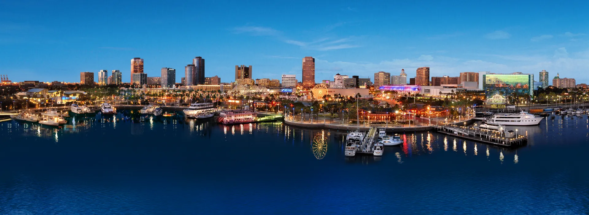 Long Beach skyline at sunset
