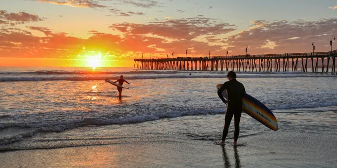 Surfing on Pismo Beach, California