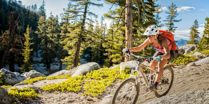 Andrew Peacock/Getty Images Mountain Biking on the Tahoe Rim Trail in California