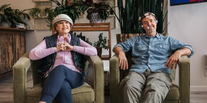 Will Forte and his mother at the Bay Area Brain Spa in Albany, California