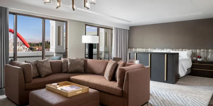 Presidential Suite at the Westin Anaheim Resort with a view of the Incredicoaster at Disney California Adventure