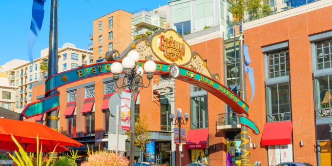 Sign over the Gaslamp Quarter in San Diego, California